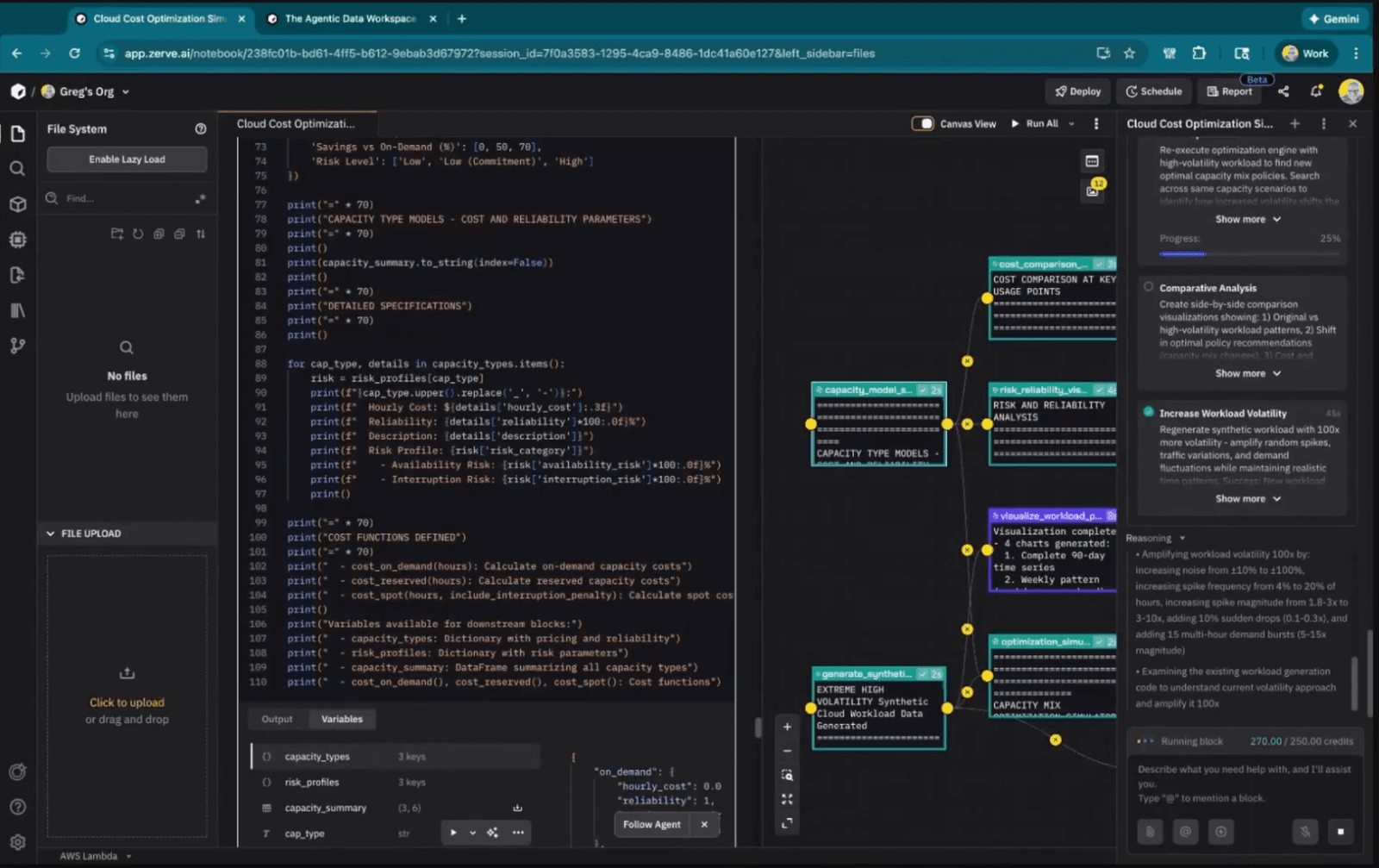 A computer screen displaying a coding interface with a dark theme, showing a code editor on the left and a flowchart on the right.