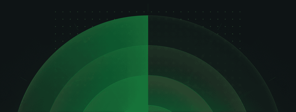 Green semicircular radar display with concentric arcs on a dark background.